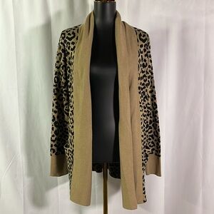 Moon & Madison Light Brown & Black Animal Print Long Sleeve Open Front Cardigan